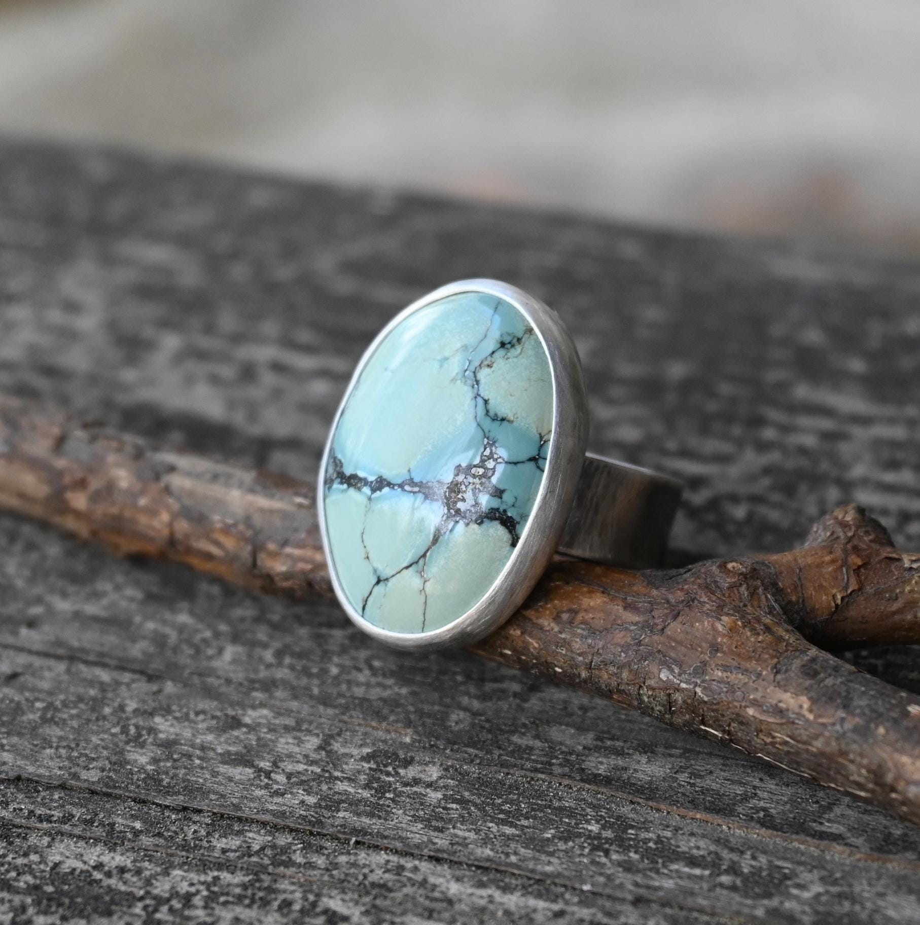 Turquoise Sterling Silver Ring / Large Turquoise Ring / Wide
