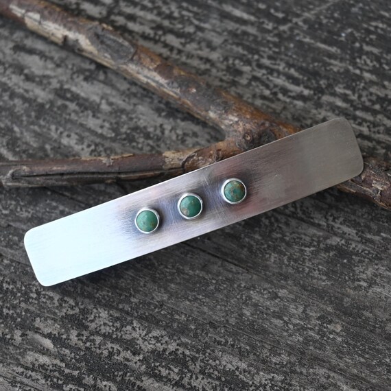 Kingman Turquoise Sterling Silver Barrette: Three Stone Hair  display picture 3