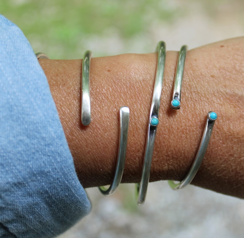 Kingman turquoise sterling silver wrap cuff bracelet / gift for her / stacking cuff / sterling bracelet / adjustable cuff / jewelry sale image 2