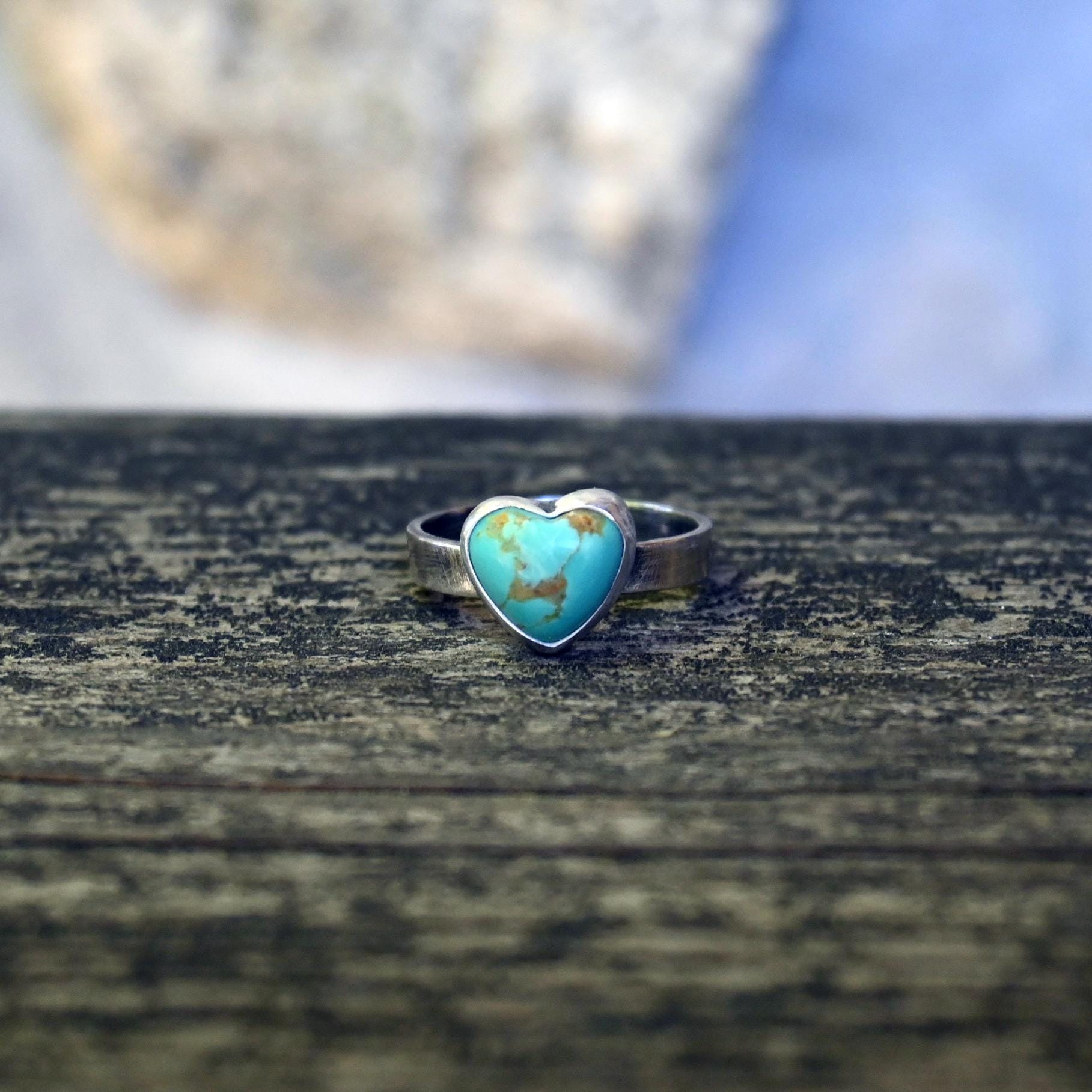 Kingman Turquoise Heart Sterling Silver Ring - Etsy