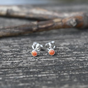 Tiny orange opal sterling silver stud earrings / October birthstone / gift for her / jewelry sale / gemstone stud earrings / 3mm studs