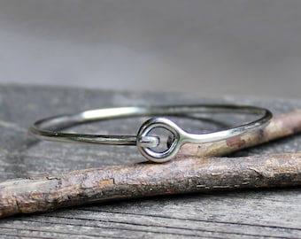 Oxidized Sterling Silver Bangle Bracelet: Simple Hook Clasp
