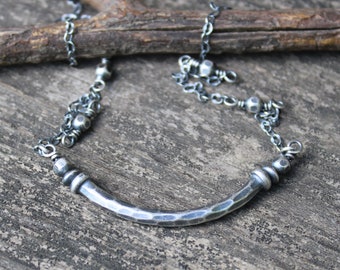 Thai Karen Hill Tribe silver rustic tube necklace / tiny layering necklace / jewelry sale / boho necklace / gift for her / layer necklace