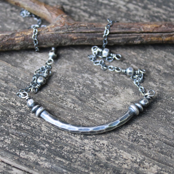 Thai Karen Hill Tribe silver rustic tube necklace / tiny layering necklace / jewelry sale / boho necklace / gift for her / layer necklace