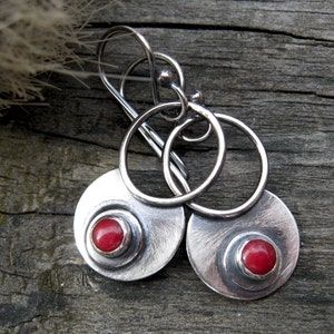 Red Coral Sterling Silver Dangle Earrings: 1.5 inch