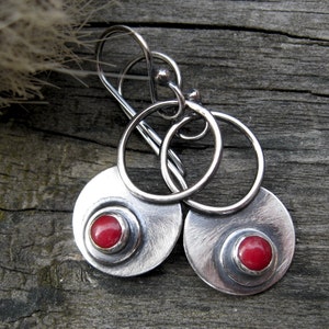 Red coral dangle earrings / sterling silver dangles / silver earrings / gift for her / silver dangle earrings / jewelry sale / red earrings