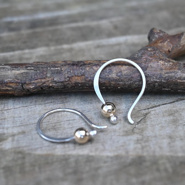 Tiny gold and sterling silver dangle earrings