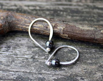 Hematite sterling silver earrings / dainty earrings / gift for her / silver dangle earrings / tiny earrings / jewelry sale