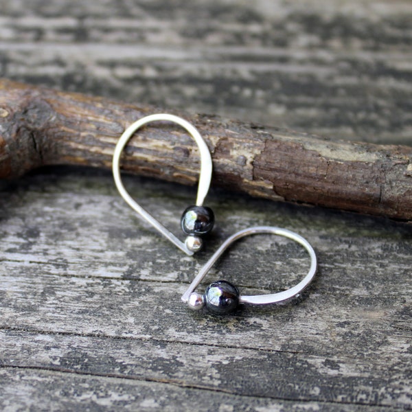 Hematite sterling silver earrings / dainty earrings / gift for her / silver dangle earrings / tiny earrings / jewelry sale