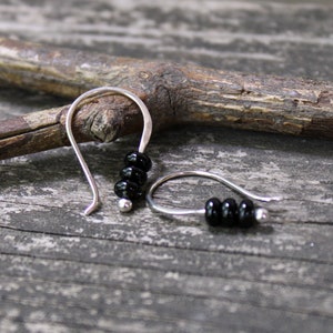 TINY black onyx earrings / sterling silver earrings / gift for her / silver dangle earrings / tiny earrings / jewelry sale / bohemian