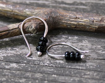 TINY black onyx earrings / sterling silver earrings / gift for her / silver dangle earrings / tiny earrings / jewelry sale / bohemian