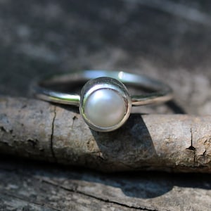 Freshwater Pearl Sterling Silver Ring - Simple Stacking Ring