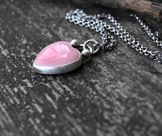 Pink Conch Shell Heart Necklace: Sterling Silver Rolo Chain - Etsy