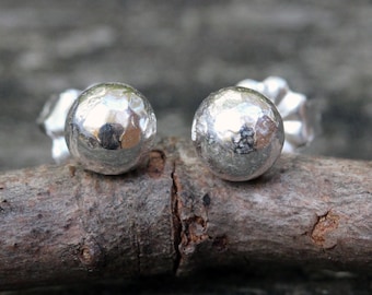 Small Sterling Silver Stud Earrings: Organic Pebble Design