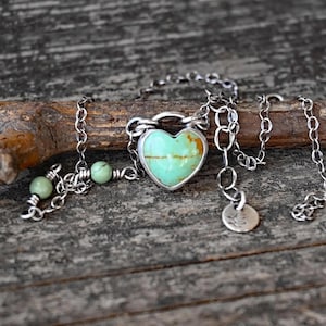 Kingman turquoise heart necklace / sterling silver cable chain / gift for her / jewelry sale / turquoise beaded chain necklace
