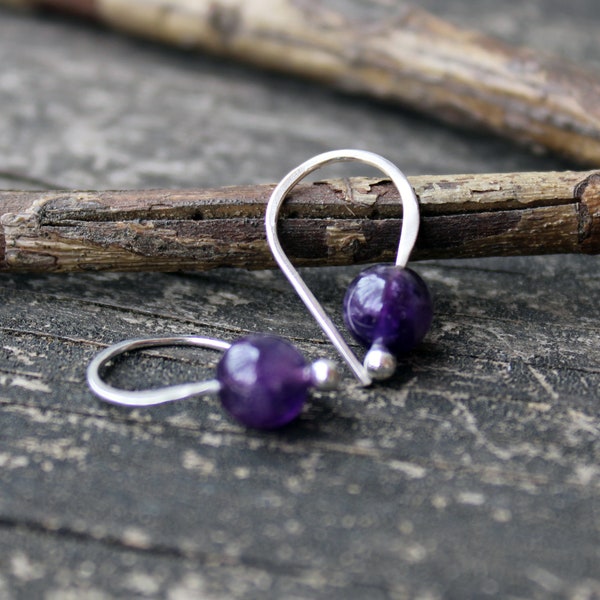 Amethyst sterling silver dangle earrings / DARK purple amethyst / gift for her / February birthstone / open hoops / jewelry sale
