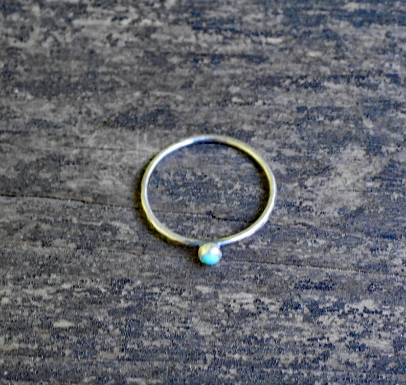 Kingman Turquoise Sterling Silver Ring: Tiny Boho Stacking Ring - Etsy