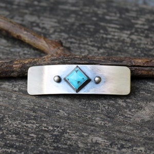 Blue Kingman turquoise sterling silver barrette / SMALL silver barrette / gift for her / French barrette / blue stone barrette / bangs image 1