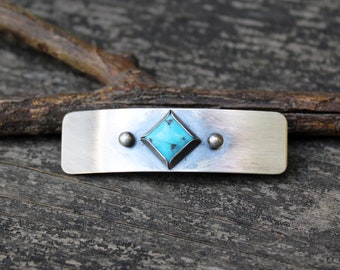 Blue Kingman turquoise sterling silver barrette / SMALL silver barrette / gift for her / French barrette / blue stone barrette / bangs