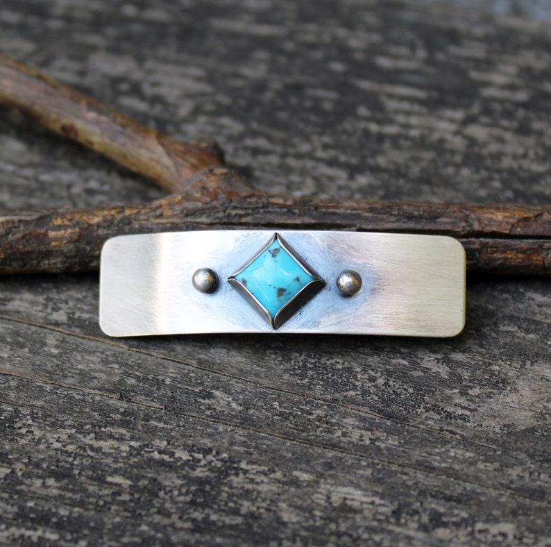 Blue Kingman turquoise sterling silver barrette / SMALL silver barrette / gift for her / French barrette / blue stone barrette / bangs image 1