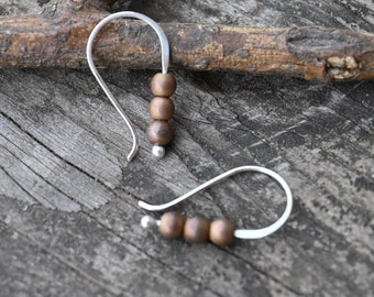 Three stone copper hematite sterling silver earrings / gift for her / silver dangle earrings / tiny earrings / jewelry sale