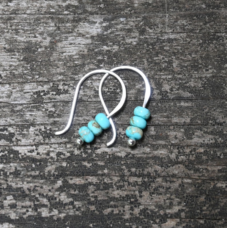 TINY blue turquoise jasper earrings / sterling silver earrings / gift for her / silver dangle earrings / tiny earrings / jewelry sale image 2