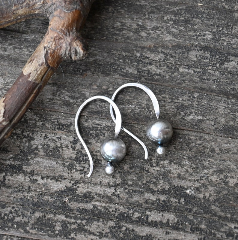 Tiny Navajo pearl earrings / sterling silver bead earrings / gift for her / sterling silver dangles / short dangle earrings / jewelry sale image 4