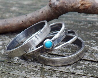 Sleeping Beauty turquoise stacking rings / sterling silver stacking rings / gift for her / jewelry sale / rustic bands / silver ring band