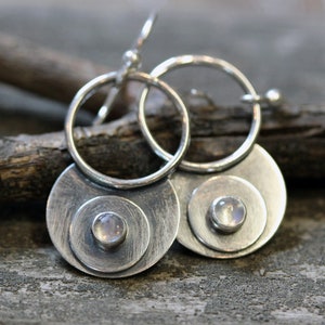 Rainbow Moonstone Sterling Silver Dangle Earrings: 1.5 inch Long