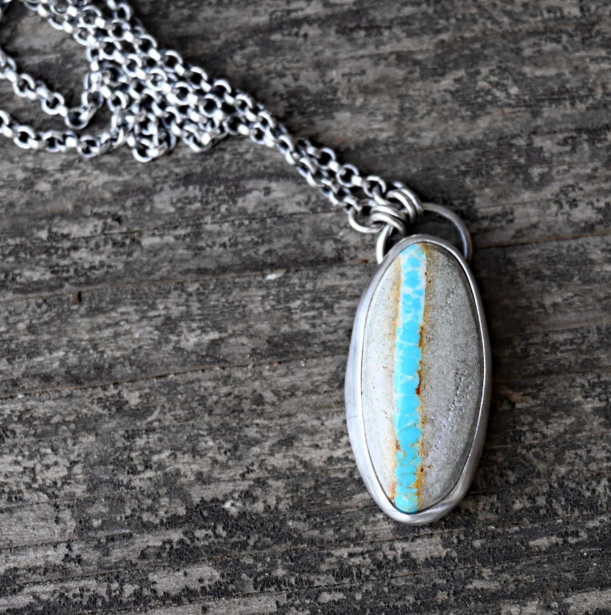 Boulder Turquoise Sterling Silver Necklace: Oxidized Rolo Chain
