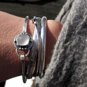 Moonstone Sterling Silver Bangle Bracelet: Faceted Boho Cuff