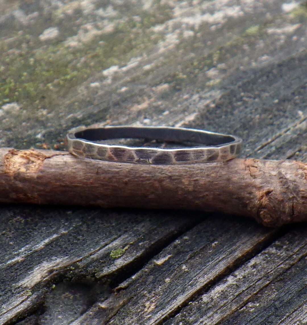Hammered Sterling Silver Band / Thin Silver Band / Antiqued Silver Band