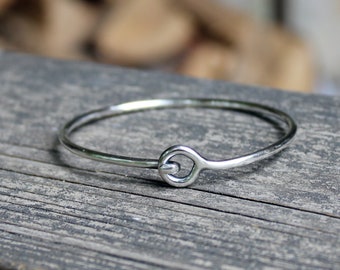 Oxidized Sterling Silver Bangle Bracelet: Simple Hook Clasp