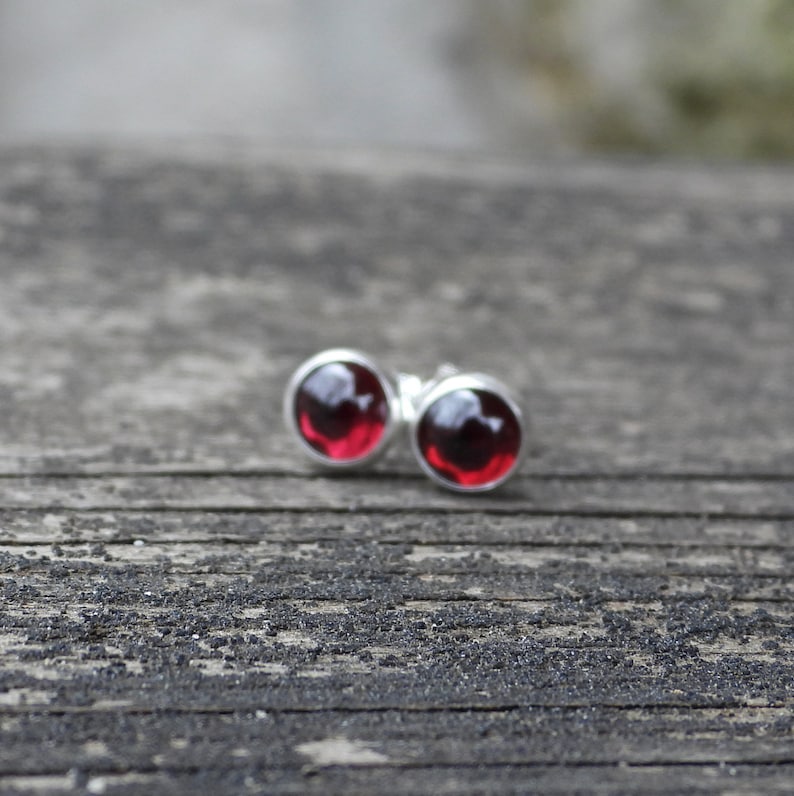Garnet sterling silver stud earrings / gift for her / unisex earrings / 6mm earrings / January birthstone earrings / jewelry sale image 4