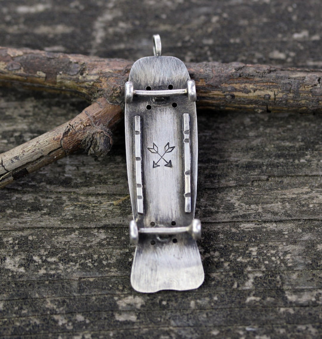 Skateboard Necklace / Sterling Silver Skateboard