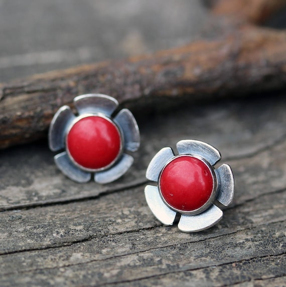 Silver Emme Red Stud Earrings  Nipura Fashion