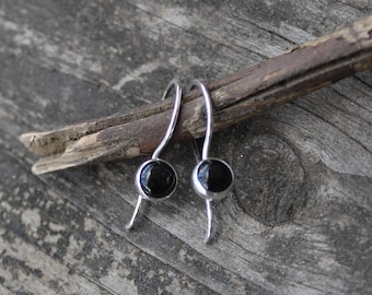 Black Onyx Sterling Silver Dangle Earrings: Simple 5mm Gemstone