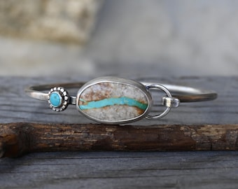 Natural boulder ribbon turquoise sterling silver bangle bracelet / gift for her / jewelry sale / American turquoise bracelet