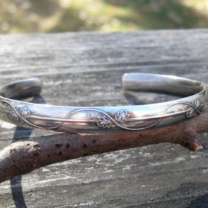 Sterling silver cuff bracelet / leaves and vines / gift for her / jewelry sale / wide cuff bracelet /silver stacking bracelet / stamped cuff