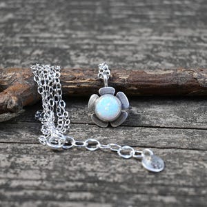 Opal Flower Necklace: Dainty Sterling Silver Pendant