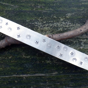 Large Sterling Silver Barrette: Sun & Star Stamped Hair Clip