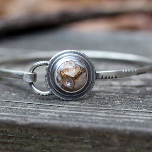 Copper Calcite Sterling Silver Bangle Bracelet - Ivory Gold Boho Jewelry