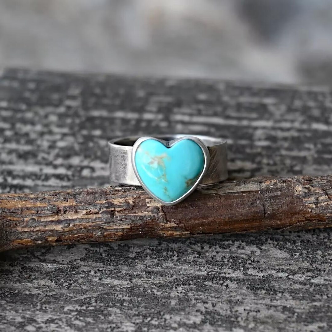 Blue Kingman Turquoise Heart Sterling Silver Ring - Etsy