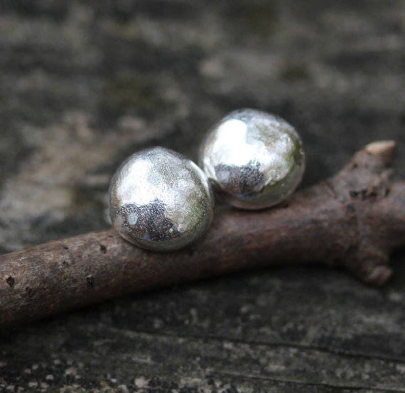 Sterling silver stud earrings / MEDIUM stud earrings / gift for her / silver earrings / boho jewelry / rustic earrings / jewelry sale image 1