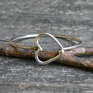 Sterling Silver Heart Bangle Bracelet: Rustic Handmade Jewelry