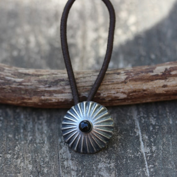 Sterling Silver Concho Hair Tie: Black Onyx Boho Hair Accessory
