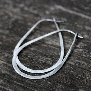 Rustic oblong hoop earrings / sterling silver large hoops / lightweight hoop / gift for her / jewelry sale / boho hoops / large earring