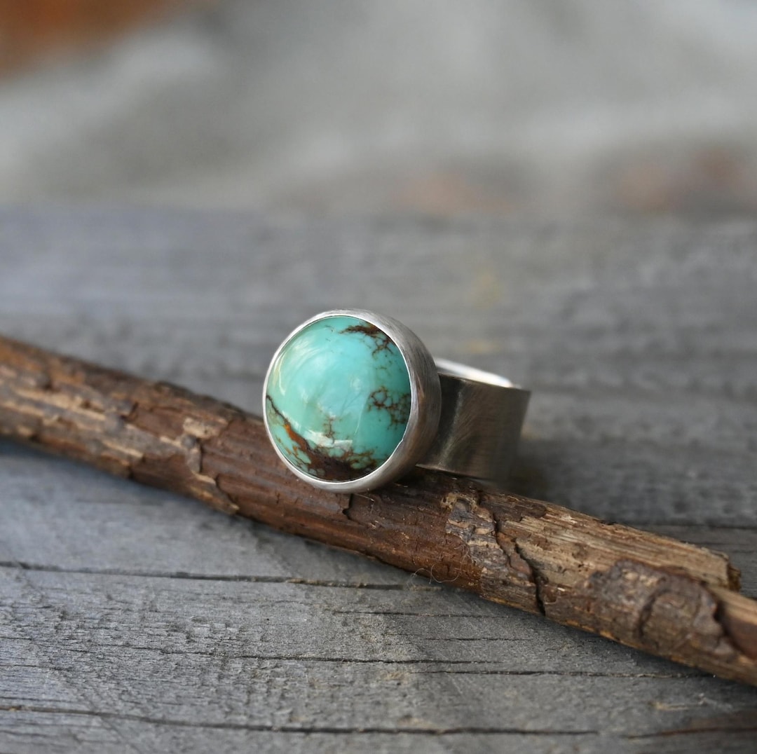Blue Kingman Turquoise Sterling Silver Ring - Wide Band - Etsy