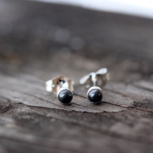 Tiny hematite sterling silver stud earrings / gift for her / unisex earrings / 3mm earrings / simple stone earrings /  earring set