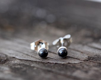 Tiny hematite sterling silver stud earrings / gift for her / unisex earrings / 3mm earrings / simple stone earrings /  earring set